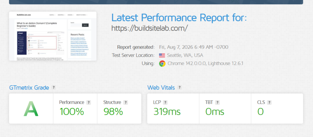 GTmetrix report