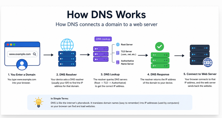 How DNS connects a domain to a web server