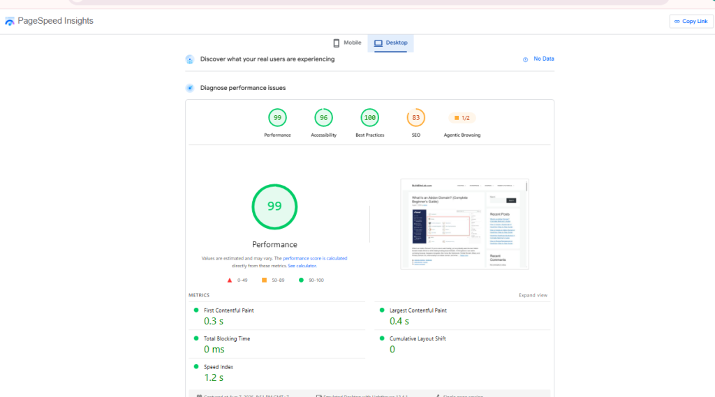 pagespeed ingsights desktop