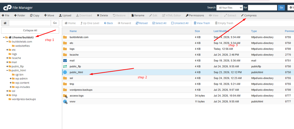 backing up WordPress files using HawkHost File Manager