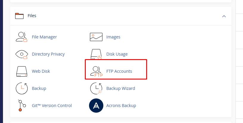 FTP Accounts option in cPanel