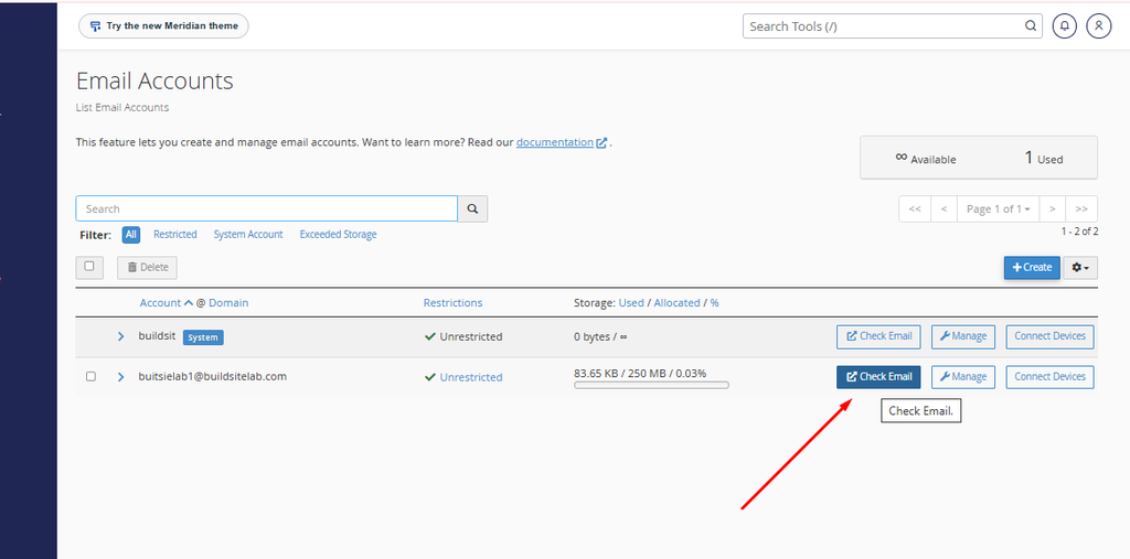Check Email option in HawkHost cPanel