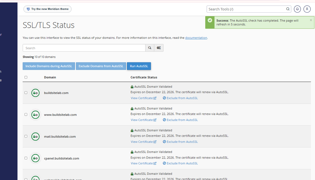 AutoSSL domain validated in HawkHost cPanel