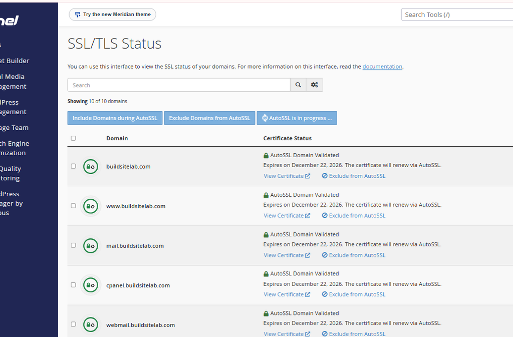 AutoSSL installation in progress in HawkHost cPanel