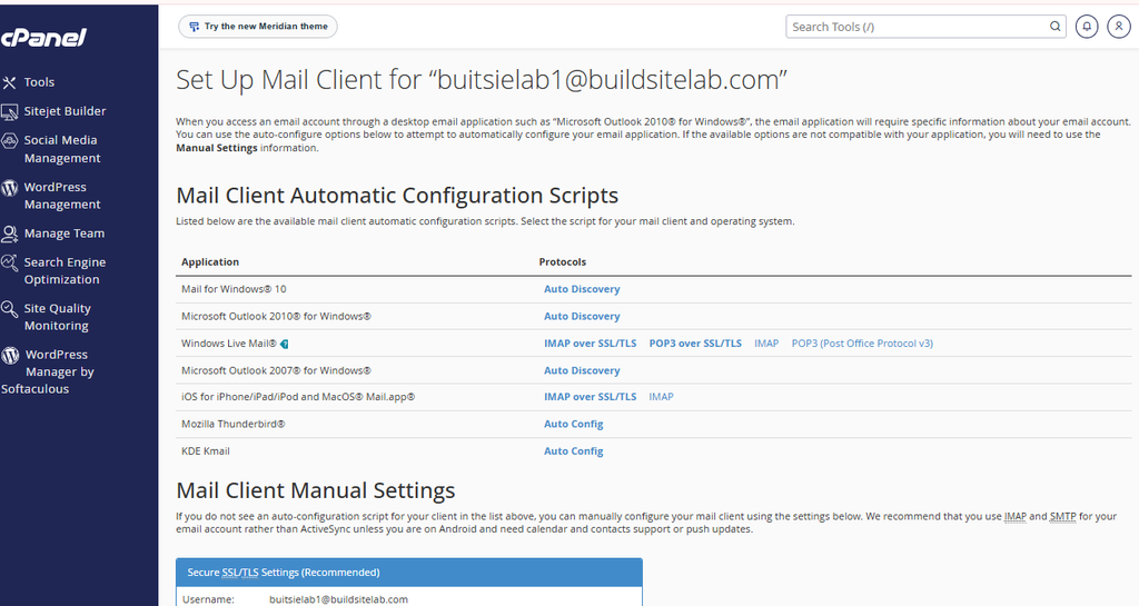 Connect Devices email settings in HawkHost cPanel