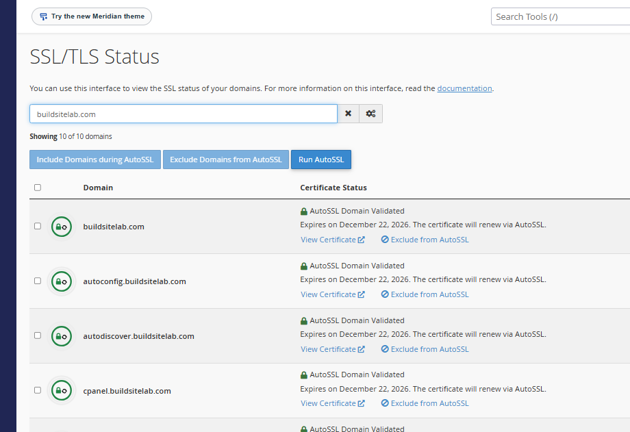 Domain SSL status in HawkHost cPanel