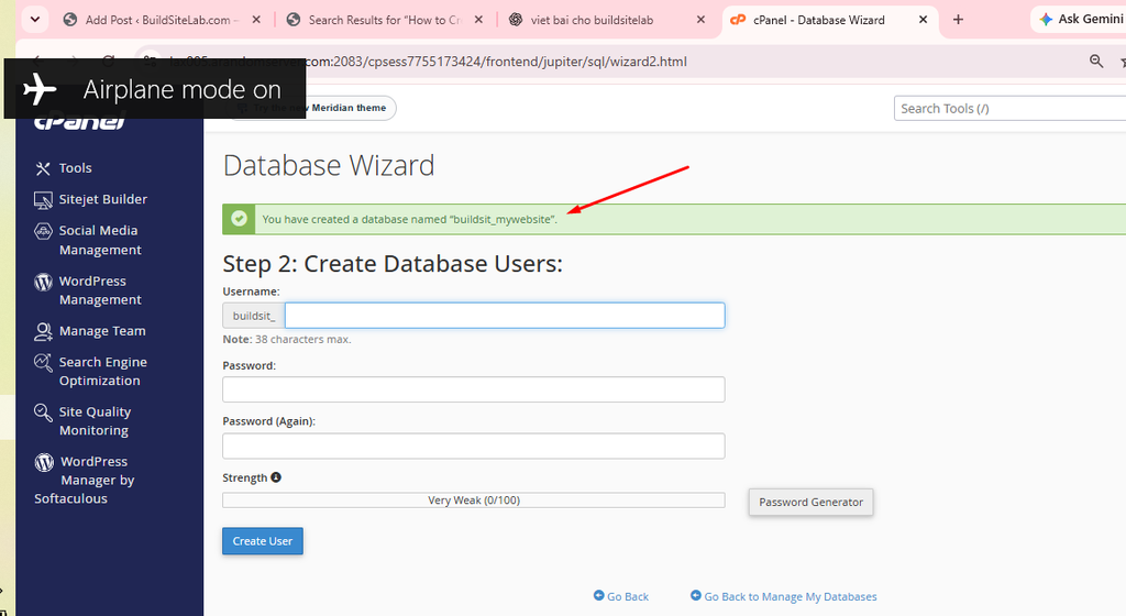 Entering a new MySQL database name in HawkHost cPanel