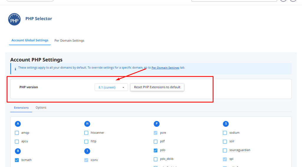 Choosing a PHP version in HawkHost cPanel