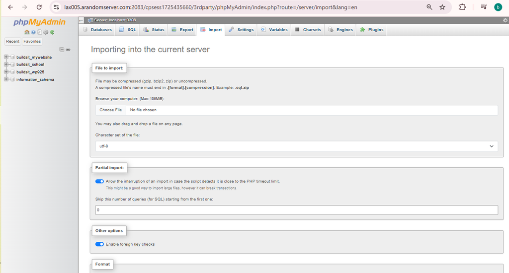Importing an SQL database file through phpMyAdmin in HawkHost cPanel